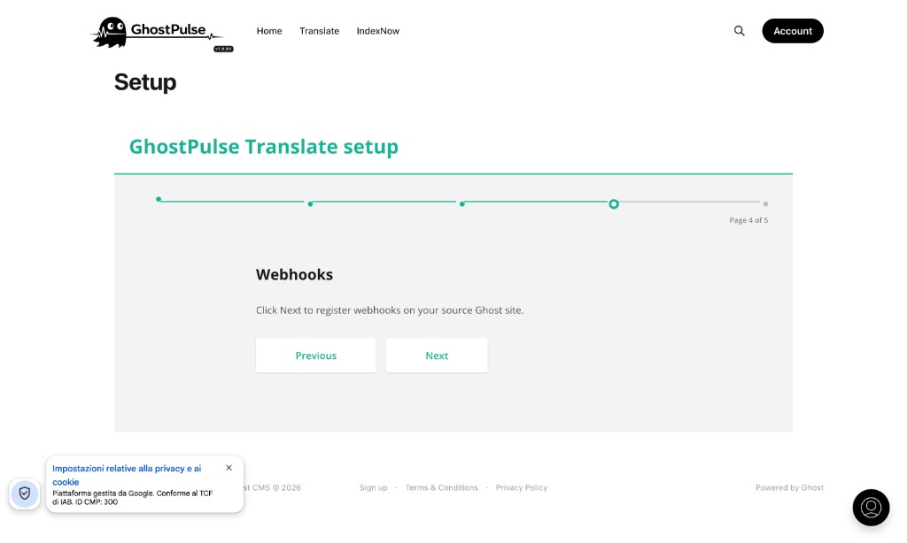 Translate setup step: register webhooks